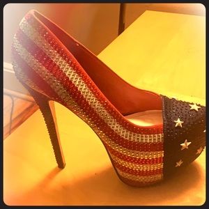 Red white and blue heels